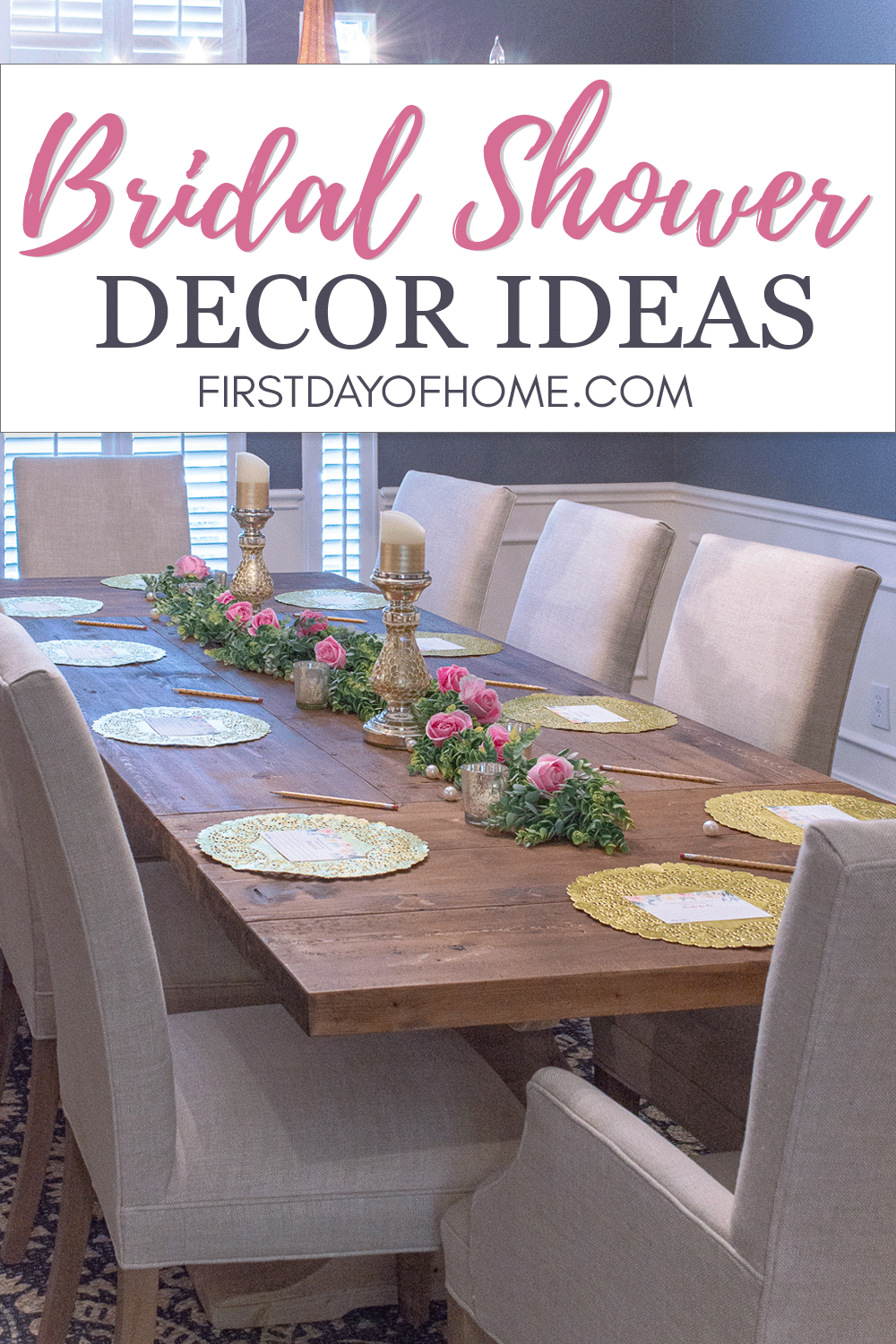 Bridal shower table decorations and DIY decorating ideas - photo of formal dining room tablescape for bridal shower