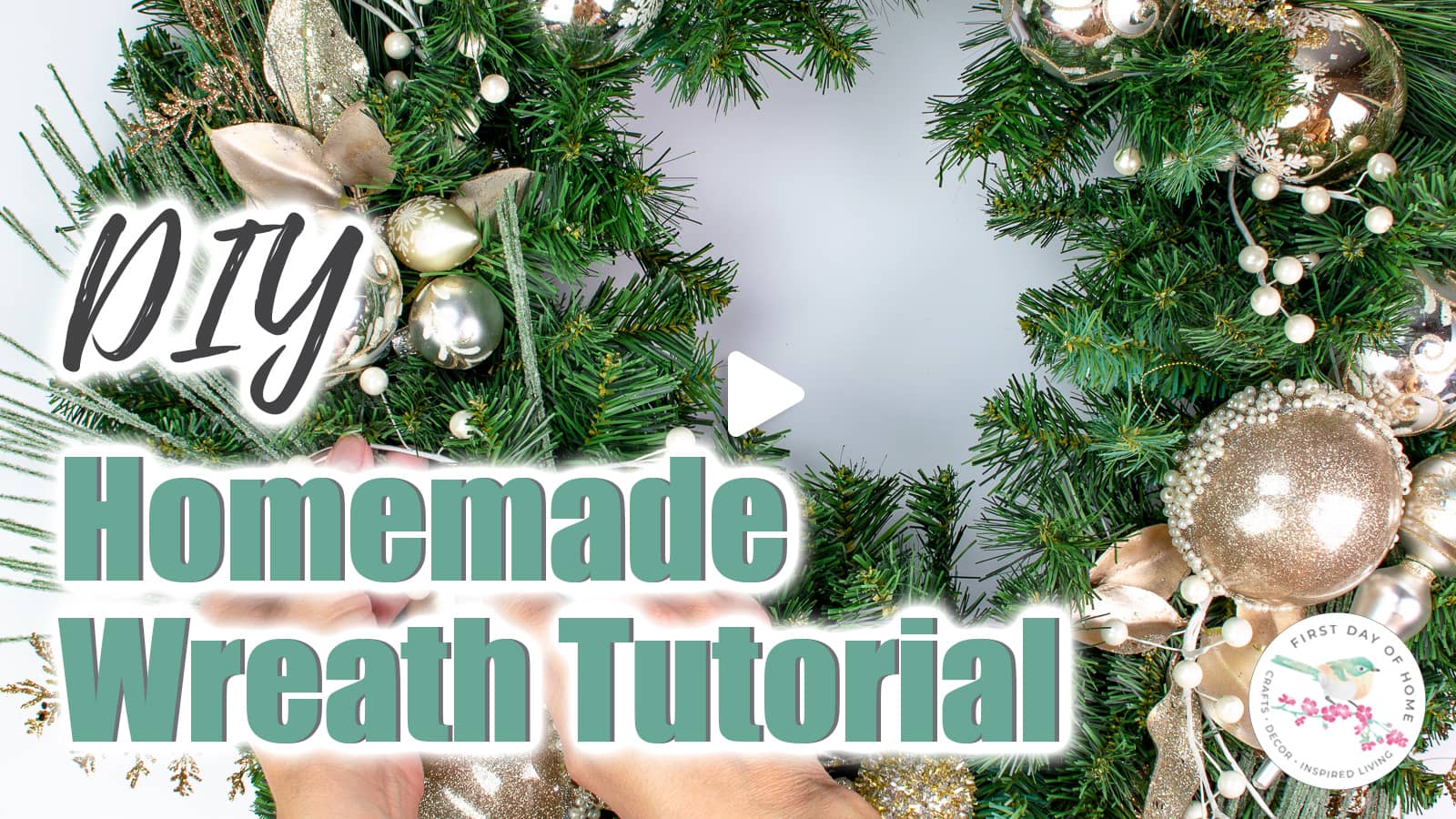 Homemade Christmas Wreath tutorial thumbnail showing hands making Christmas wreath