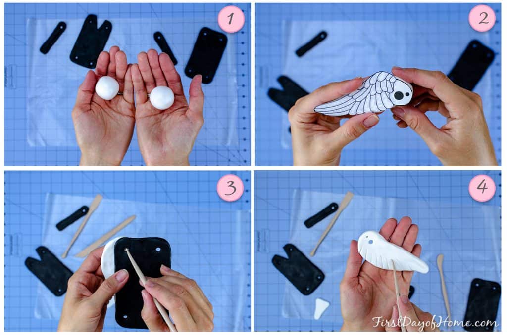 White polymer clay molding for string puppet