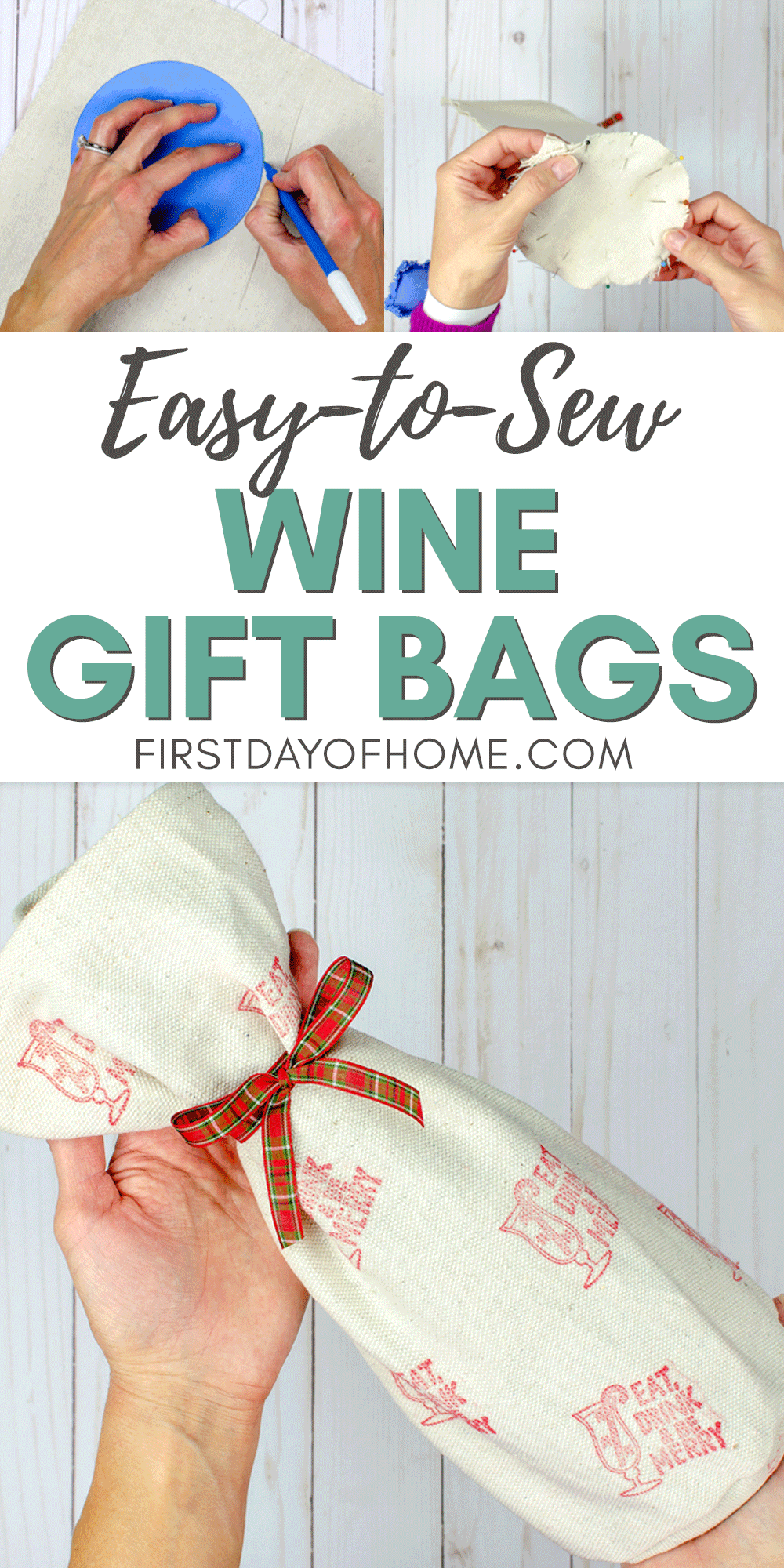 Easy Wine Bag Sewing Pattern with Free Printable Gift Tags