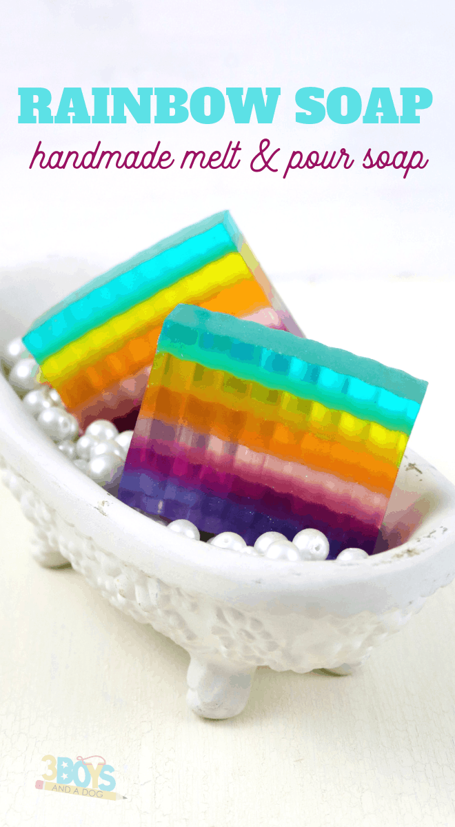 Rainbow layered soap in multiple colors