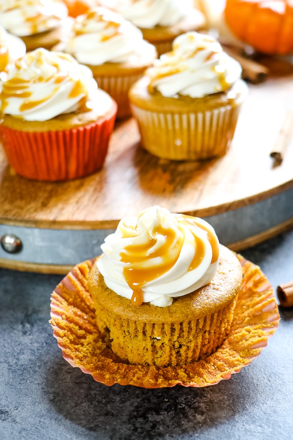 Caramel pumpkin cupcakes from Delightful E Made blog