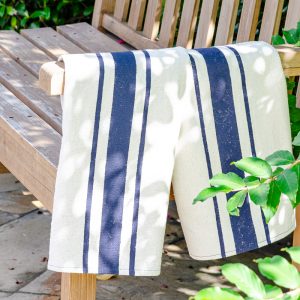 Flour sack dish towels on rustic park bench