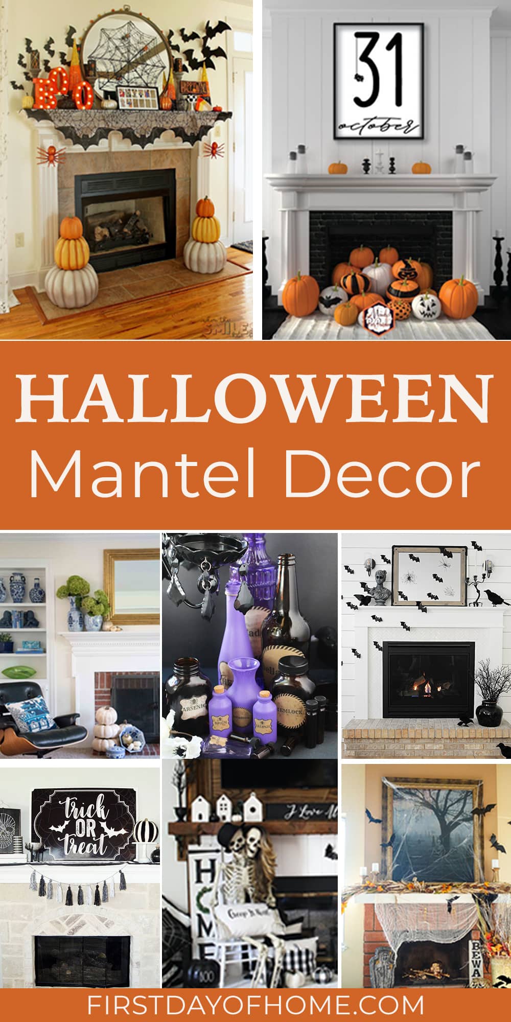 Collage of Halloween mantel decorations