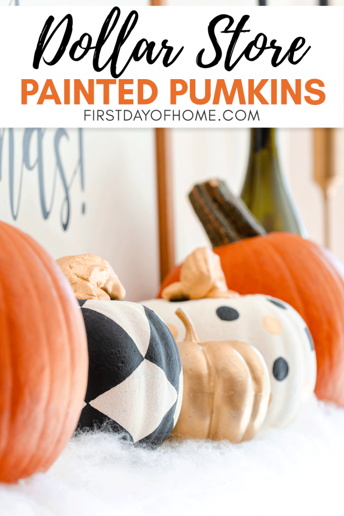 Dollar store painted foam pumpkins used for fall decor or Halloween mantel decor