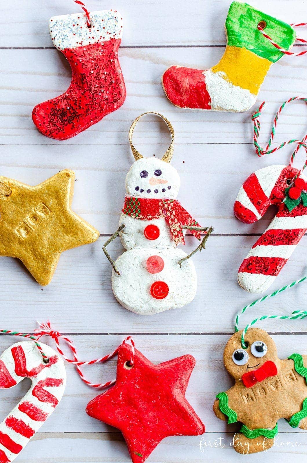 Colorful salt dough ornaments made from simple 3-ingredient salt dough recipe made for kids