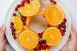Frozen ring with citrus fruits for Christmas punch recipe