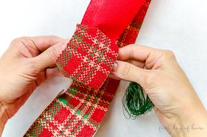 Creating ribbon for Christmas door swag