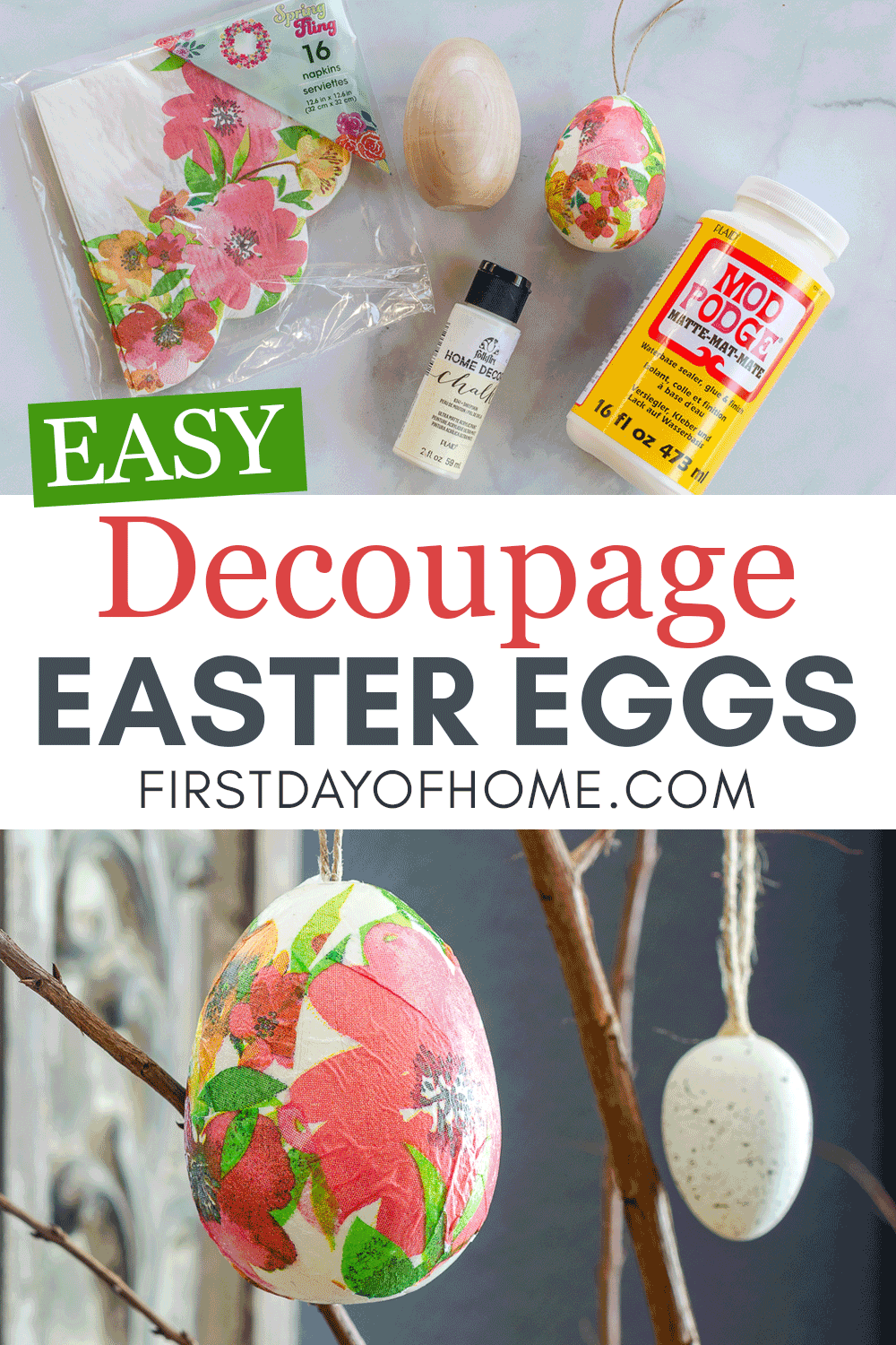 Decoupage Easter egg supplies and hanging ornament