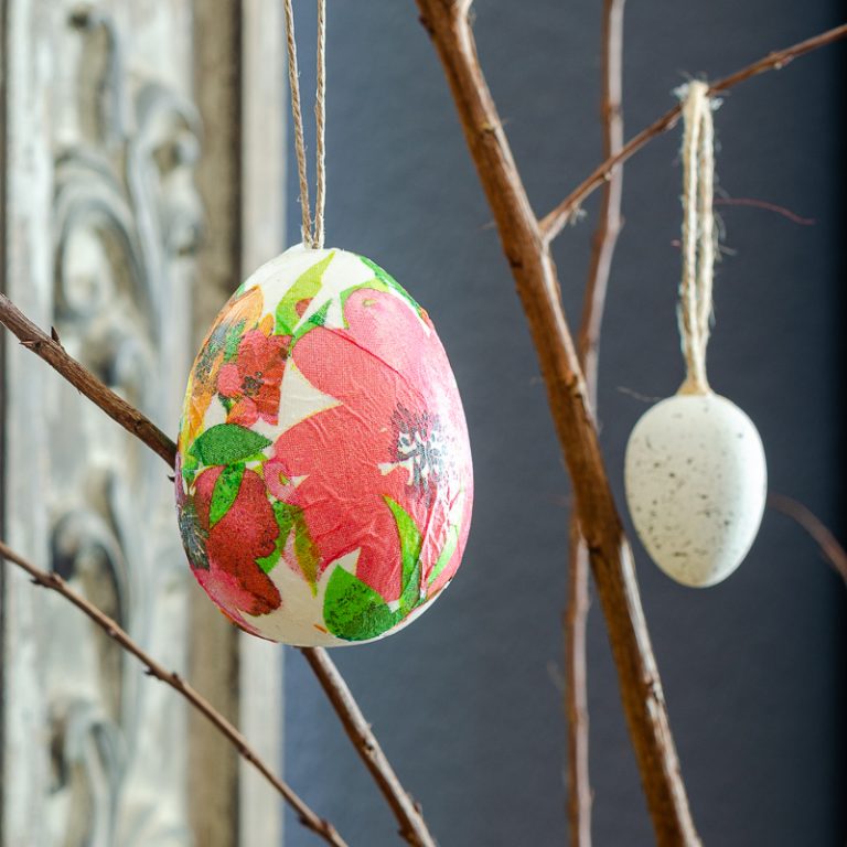 decoupage Easter egg using napkins from Dollar Tree