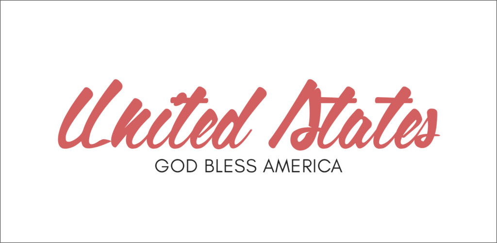 United States text written in script patriotic font called God Bless America