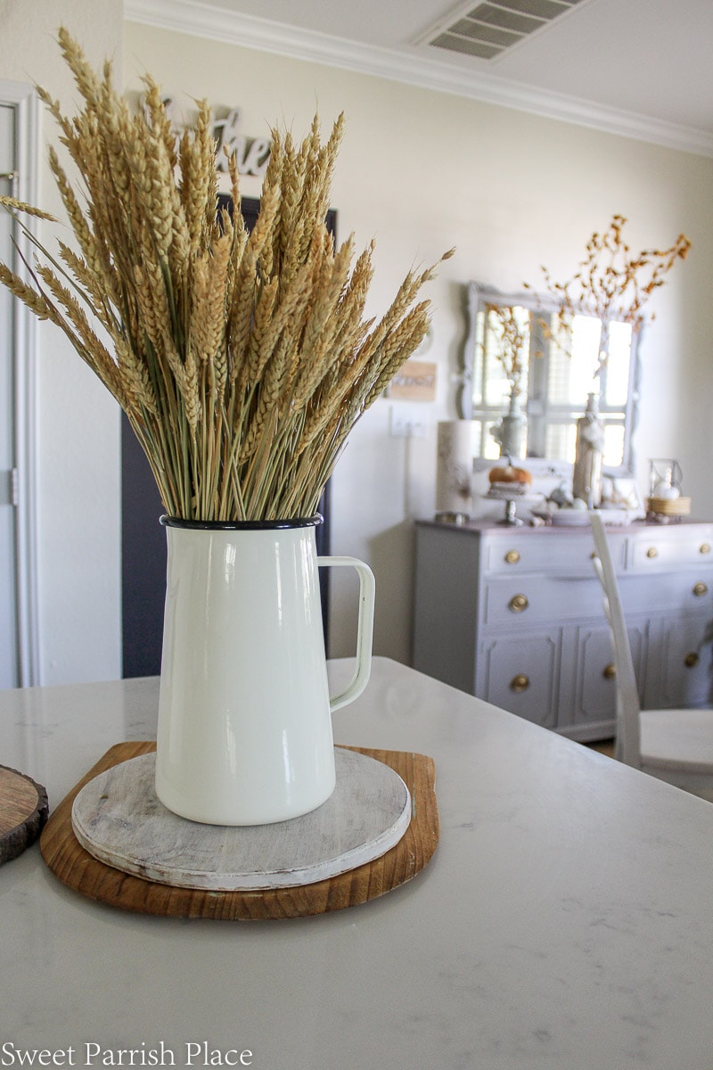 Fall pitcher with wheat from Sweet Parrish Place Fall Home Tour