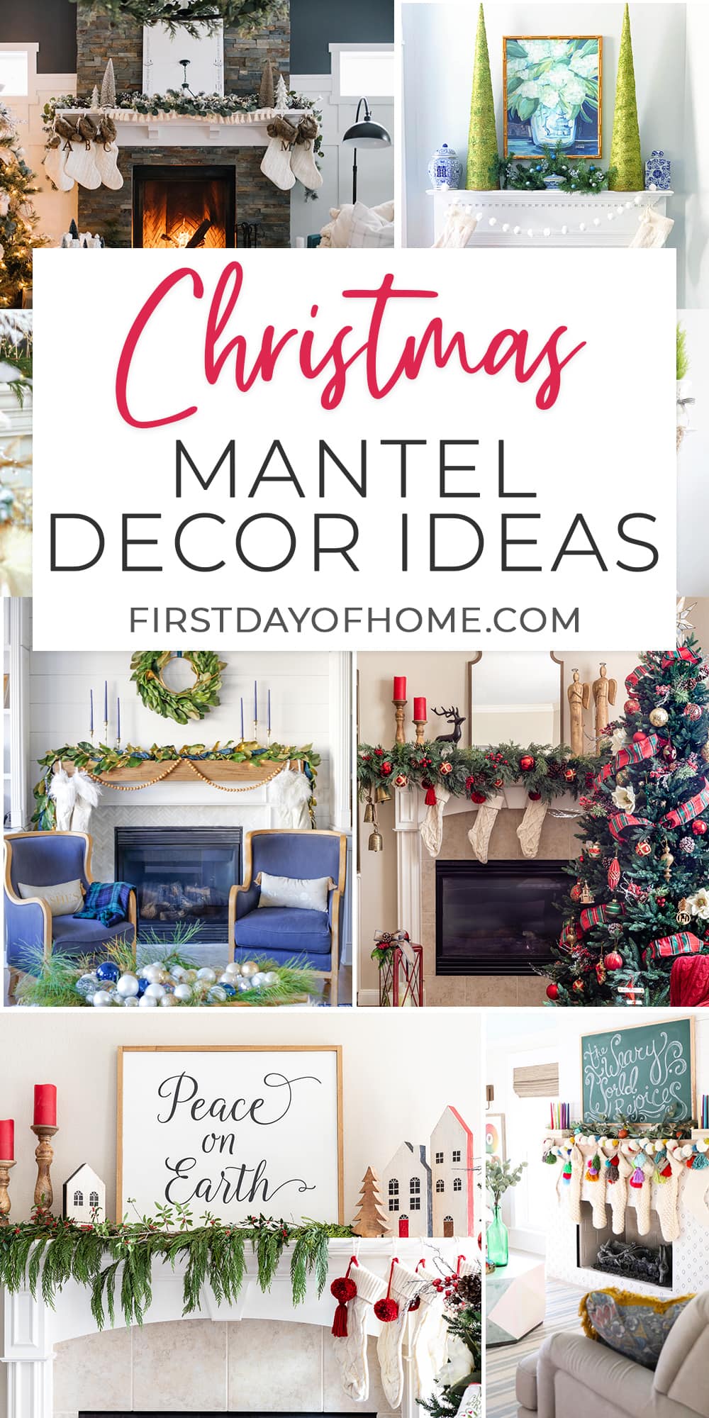 Collage of Christmas mantel decor with text overlay reading "Christmas Mantel Decor Ideas"