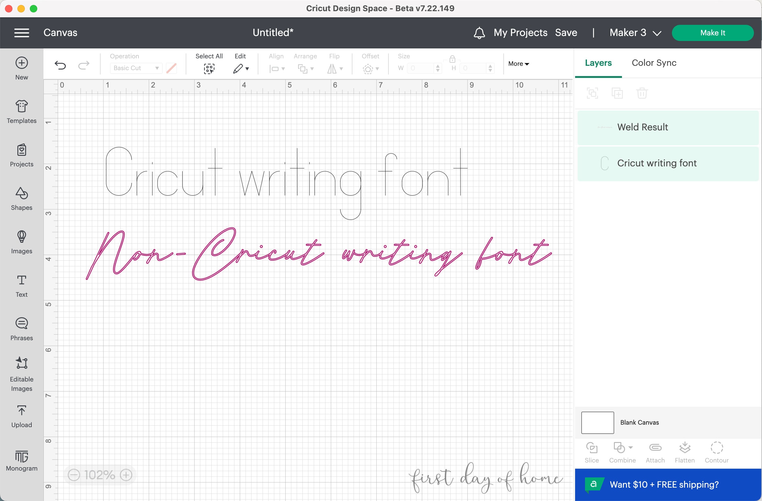 Cricut writing fonts vs non-Cricut writing fonts in Cricut Design Space
