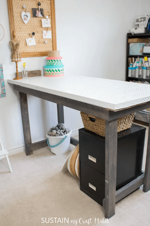 DIY craft room table with storage underneath