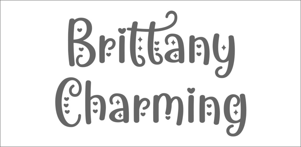 Sans serif font with floating heart symbols called Brittany Charming.