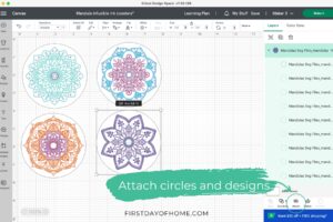 Attaching circles and mandala designs in Cricut Design Space