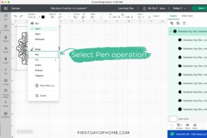 Selecting pen operation in Cricut Design Space to use infusible ink pens