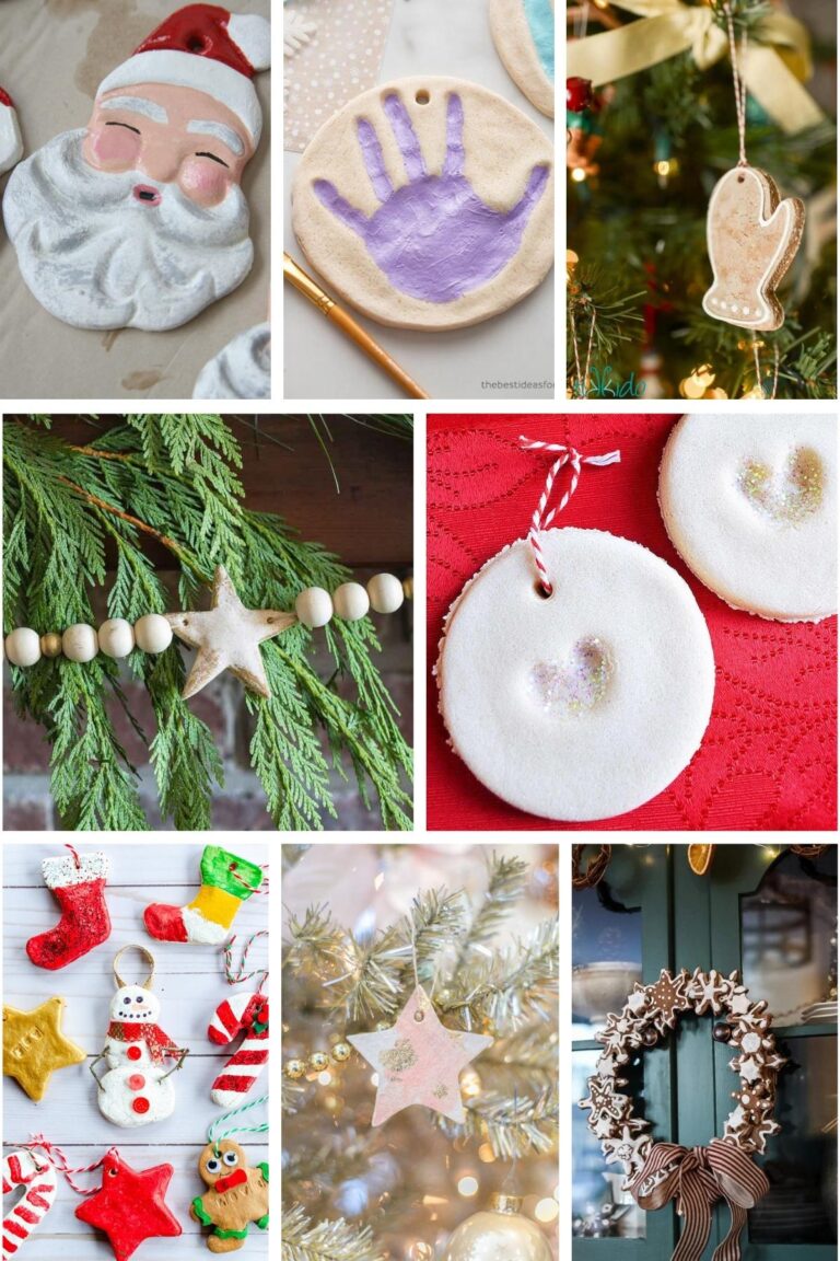 Collage of salt dough crafts for Christmas.