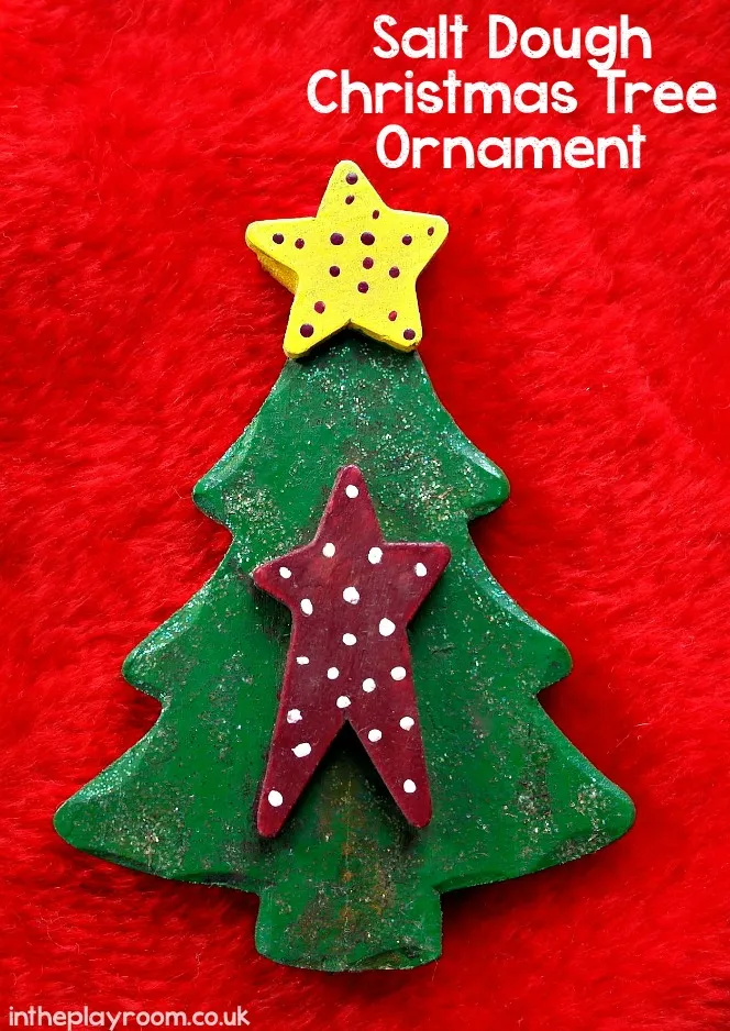 Christmas tree shaped salt dough ornament.