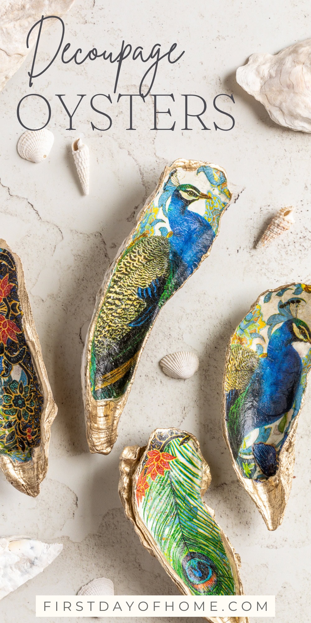 Beautiful Decoupage Oyster Shells – First Day of Home