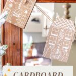 Cardboard gingerbread garland hanging on a mirror.