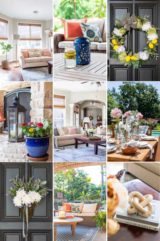 Collage of summer decorating ideas.