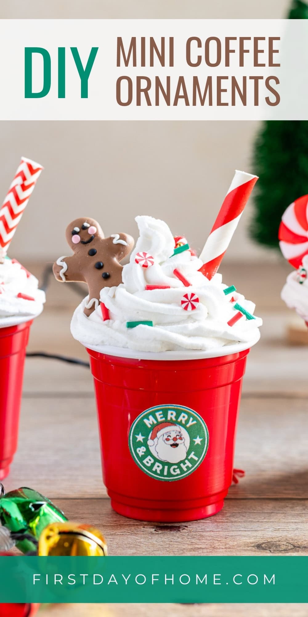 Mini coffee cup ornament inspired by Starbucks holiday coffee.