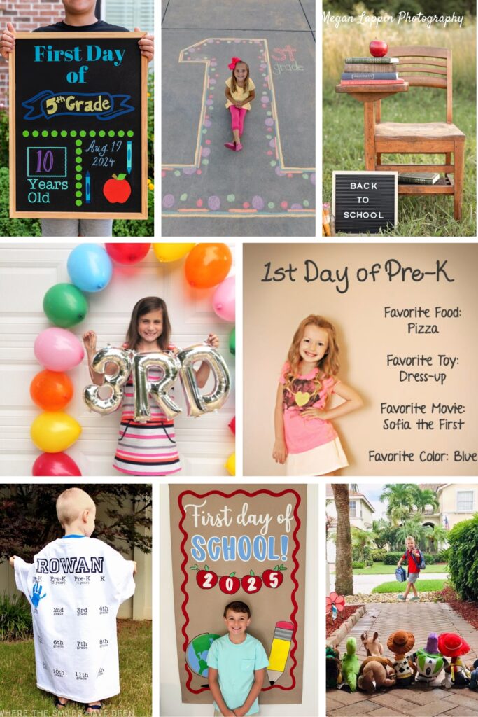 Collage of first day of school pictures.