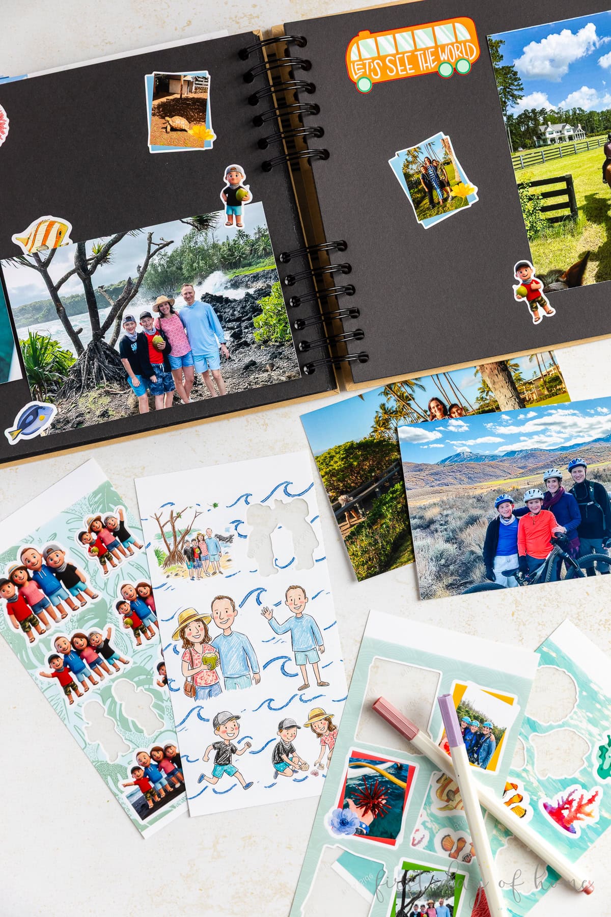 Scrapbook with photos and stickers made with Cricut StickerPix.